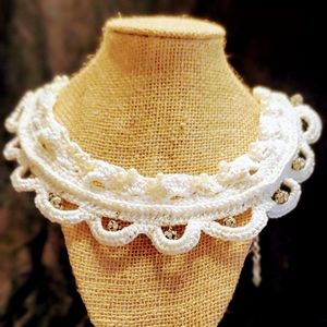 Hand Crafted Bridal Lace and Faux Pearl Necklace